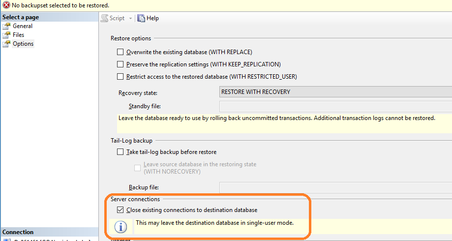 close existing connections to destination database.png